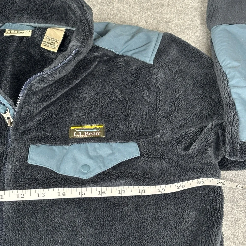 LL Bean Men's Hi-Pile Fleece Jacket Full-Zip Pockets M Tall Navy Blue